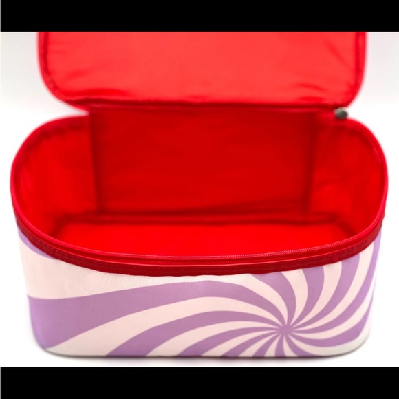 Clinique Makeup bag toiletries case cosmetics travel peppermint swirl red purple - Picture 4 of 6